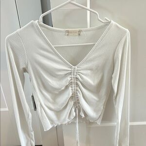 Altar'd State Cream Ruched V-Neck Blouse